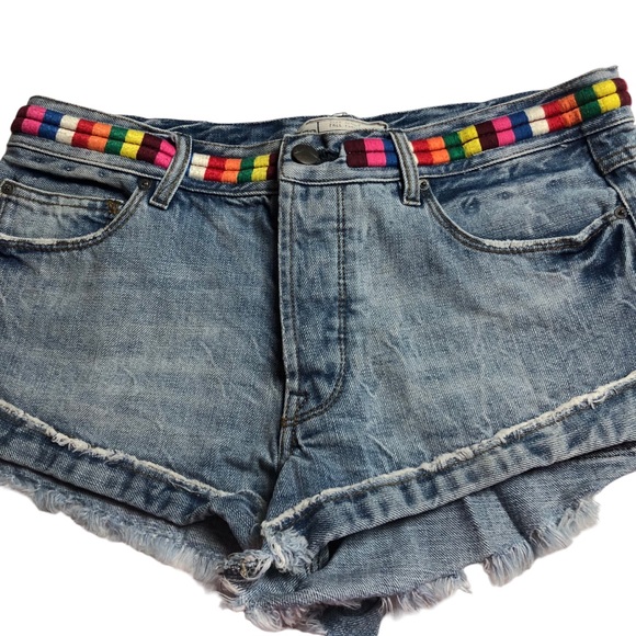 Free People Jean Shorts Size 27 (waist 30”) Eliot Rainbow Waist Very Distressed - Picture 1 of 10